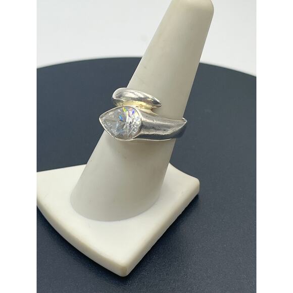 Sterling Silver Bypass Pear Shaped CZ 3.5 Ct Engagement Ring size 7.75 - Picture 4 of 12